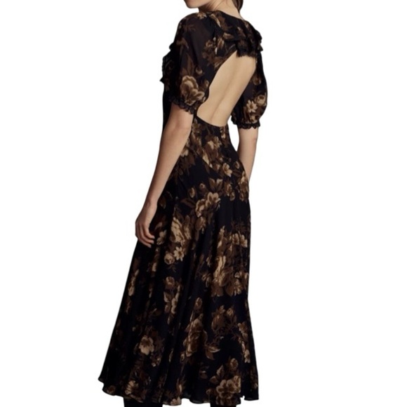 Reformation Dresses & Skirts - 🐦‍⬛Reformation Eva Backless Dropwaist Floral & Lace Midi Dress, Size 6